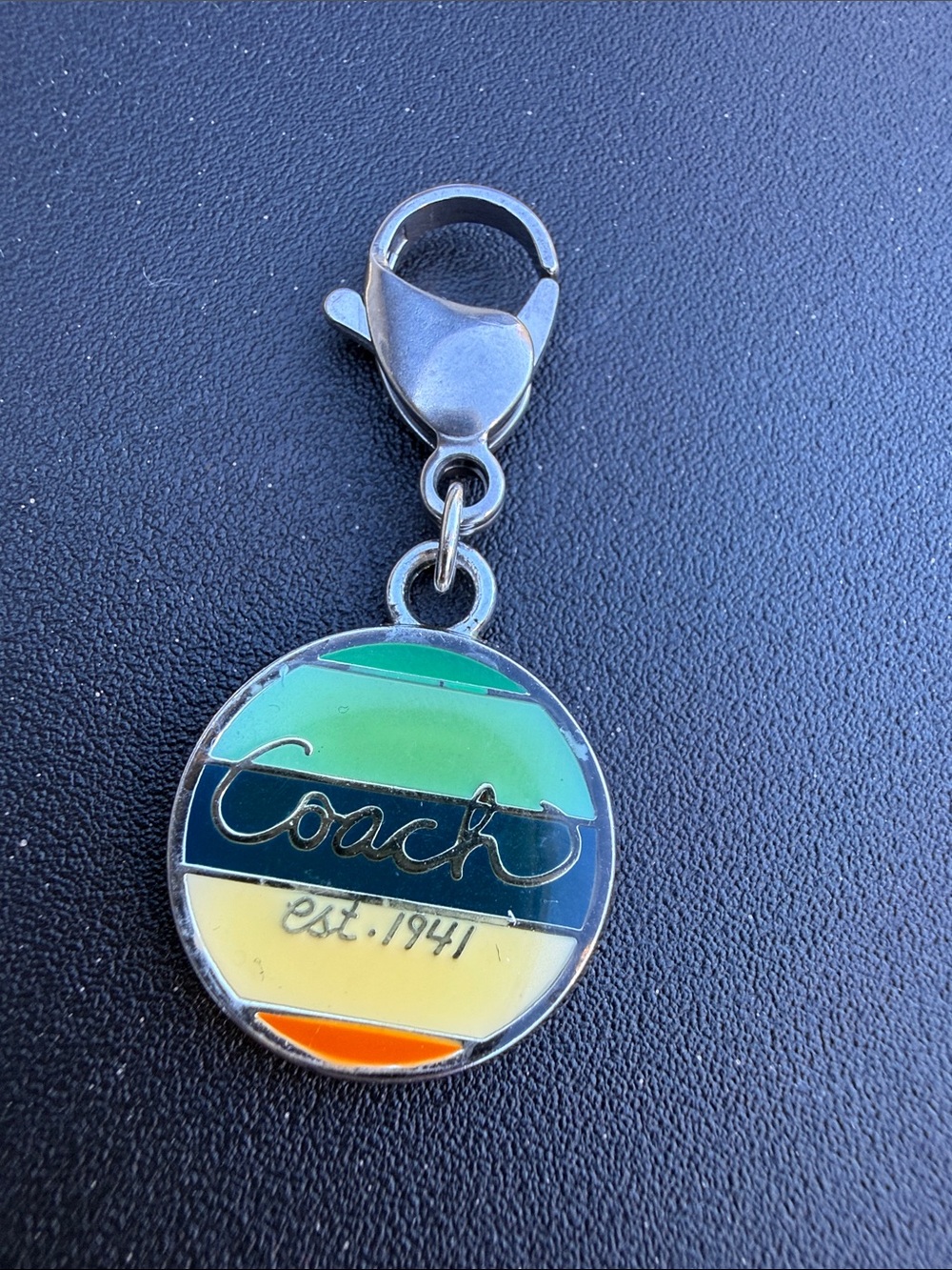 Coach Multicolor Enamel Legacy Stripe Round Charm - Green/Blue/Yellow/